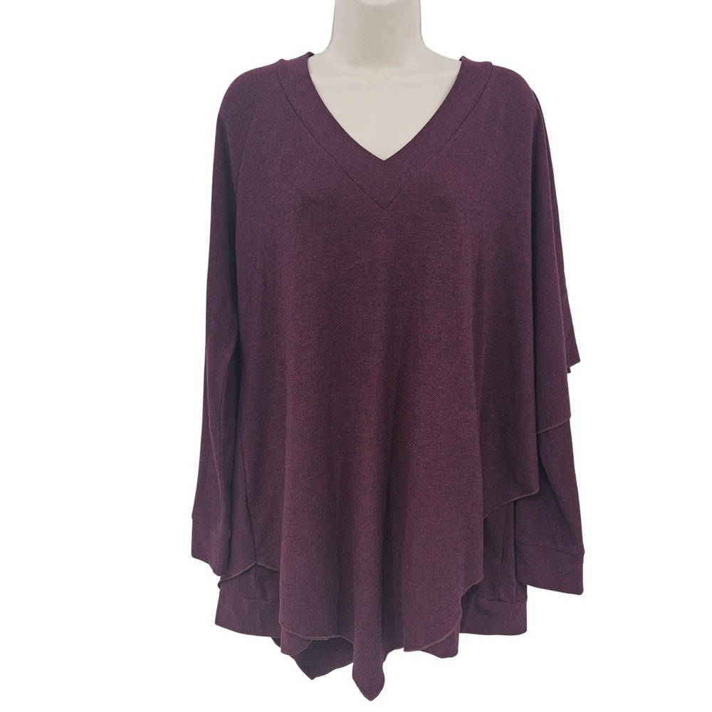 Soft Surroundings Sweater Women L‎ Burgundy V-Neck Tunic Asymmetrical Layered